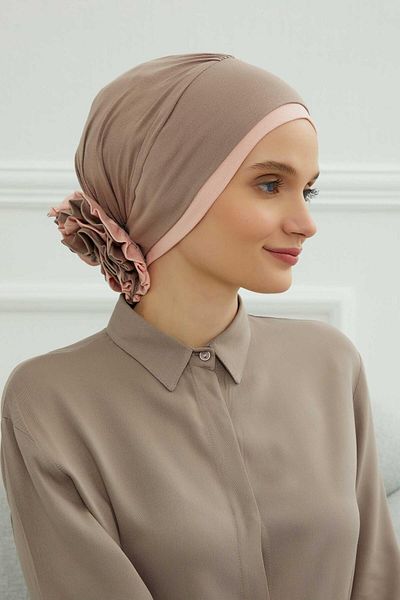 Aisha's Design بونيه وردي ملون - تصميم مزدوج، ب-28