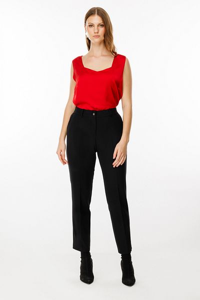 Ekol Plus Size Fabric Trousers with Side Pockets and Bridges