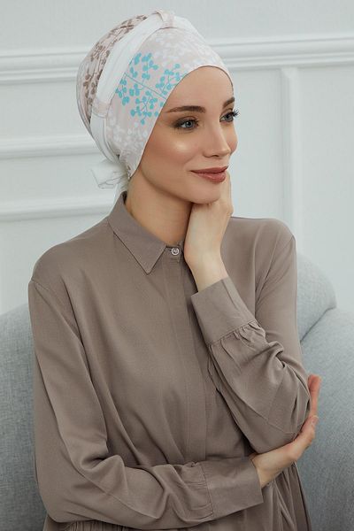 Aisha's Design غطاء رأس من القطن الممشط بحزام من الشيفون - B-24yd
