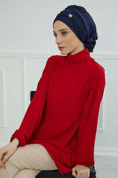 Aisha's Design عمامة جاهزة من قماش Aerobin - مع إكسسوارات، HT-95