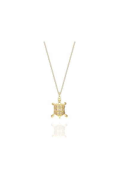 FasekGold Gümüş Kolye - Zirkon Taşlı Kaplumbaga Mınımal Modern Gümüş Kolye-He...