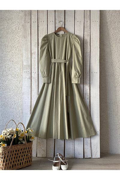 KÜÇÜĞÜM BUTİK Rochie lungă din popelină verde moale