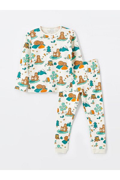 LC Waikiki Lcw Бебешки комплект пижама за момче с щампа с кръгло деколте и дълъг ръкав