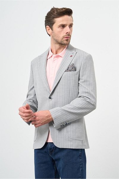 İmza Γκρι ριγέ γιακά γκοφρέ Λύκρα 6 Drop Slim Fit Slim Fit Classic Jacket 1002240111