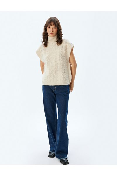 Koton Textured Sleeveless Turtleneck Hair Knitted Sweater