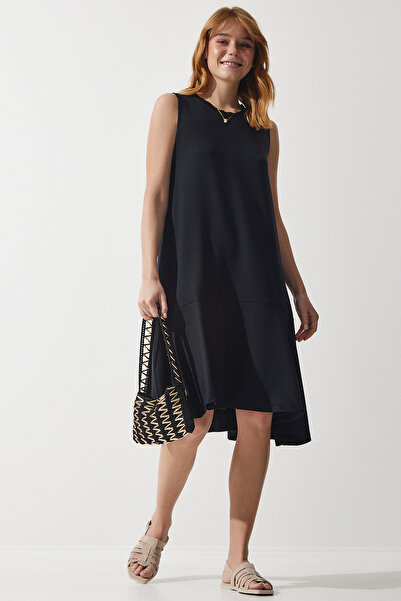 Lovelyİstanbul Pletené zvonové šaty s výstřihem a výstřihem černé Lbf0014