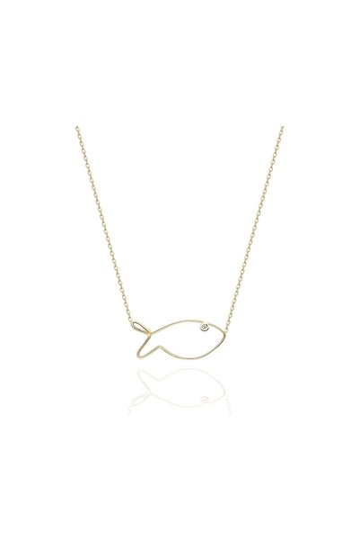 FasekGold Gümüş Kolye - Tatliş Minimal Balık Pırlanta (Signity) Taşlı Gözlü T...