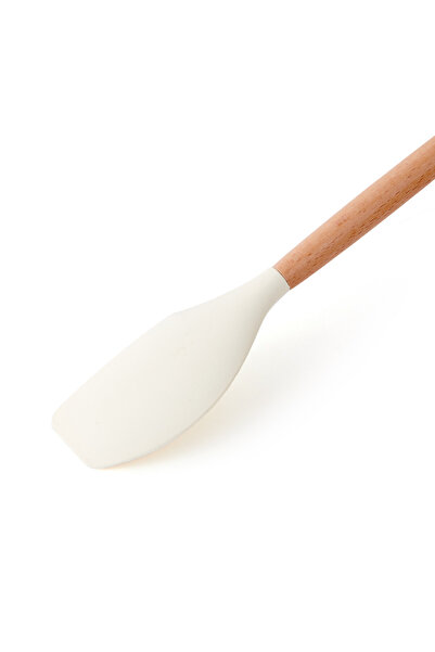 MİEN Silicone Side Spatula - Mien Bamboo Handle, White / Brown