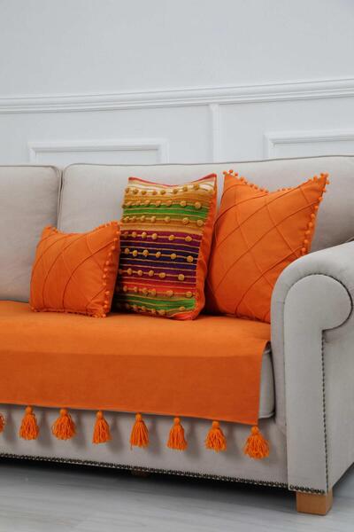 Aisha's Design Tasseled Sofa Cover 90 X 210,Ko-19,Orange