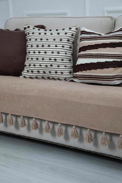 Aisha's Design Tasseled Sofa Cover 90 X 210,Ko-19,Mink