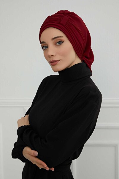 Aisha's Design Pleated Design Chiffon Ready Turban,Ht-107,Ht-107,Burgundy