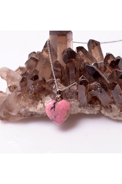 Taş Sandığı Heart Patterned Rhodonite Necklace - Small Size
