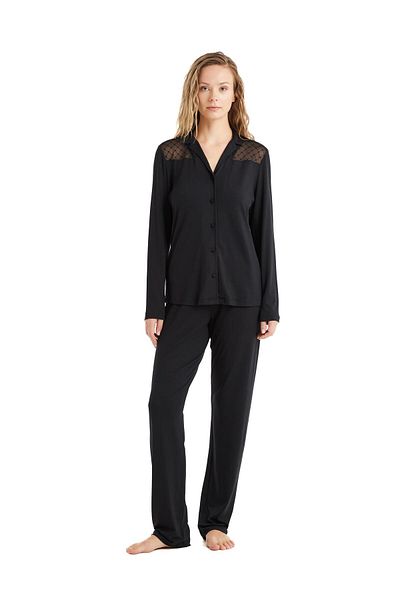Blackspade Set pijama negru micro modal - nasturi frontali, maneca lunga, C6T0N6O15