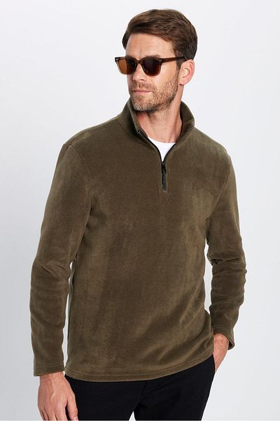 Tudors Φούτερ Unisex Standard Fit Anti-pilling Φλις φούτερ με όρθιο γιακά χακί χωρίς κρύο