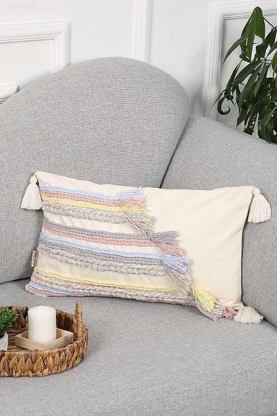 Aisha's Design Rectangular Throw Pillow with Knitted Stripe - K-208