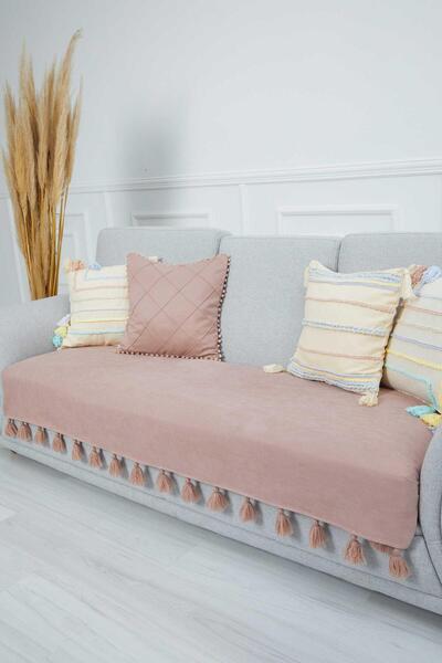 Aisha's Design Tasseled Sofa Cover 90 X 210,Ko-19,Powder