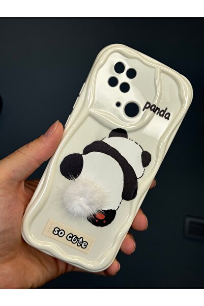 Fibaks Redmi 10C/Poco C40 Compatible Case Designed Patterned Camera Protection Panda White Tassel Silicone Cover