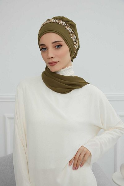 Aisha's Design عمامة شيفون جاهزة - إكسسوار حجري، تصميم، ht-101، ht-101