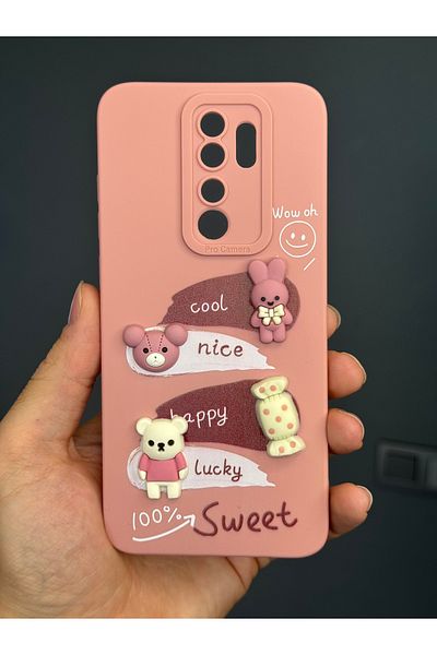 Fibaks جراب متوافق مع هاتف Redmi Note 8 Pro مصمم بنمط حماية للكاميرا غطاء سيليكون ناعم وردي أرنب