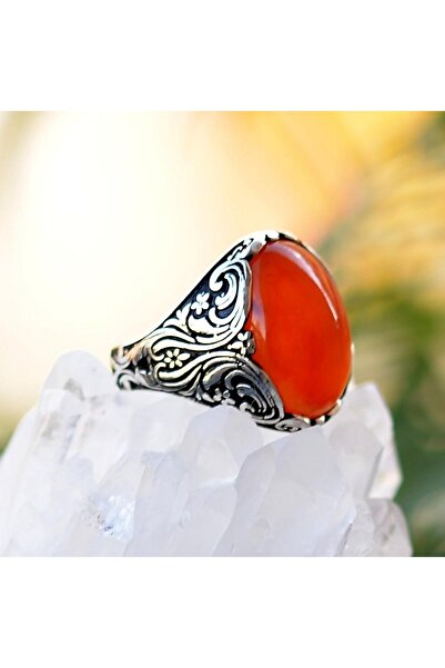 Taş Sandığı Akik Taşı Gümüş Yüzük - Erkek Yüzüğü