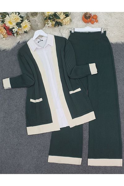 Modamorfo Double Pocket Ribbed Knitwear Set - Emerald