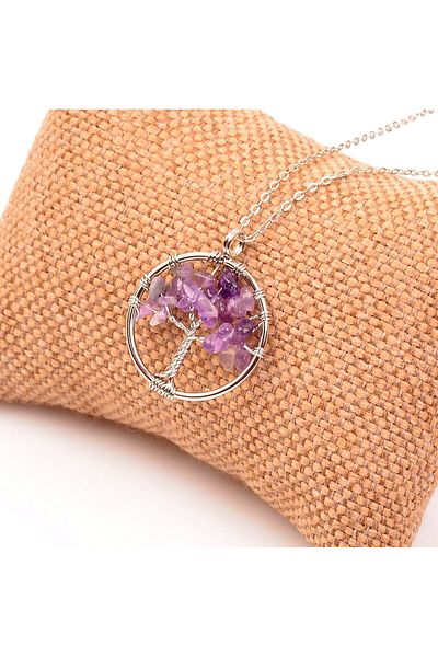 Taş Sandığı Amethyst Stone Tree of Life Necklace