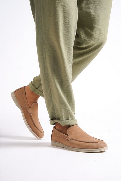 Mubiano - Mbkry22103bj Μπεζ γνήσιο δέρμα Nubuck ανδρικό loafer