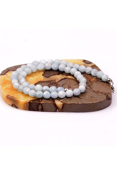 Taş Sandığı Aquamarine Stone Facet Cut String Necklace (8 Mm)