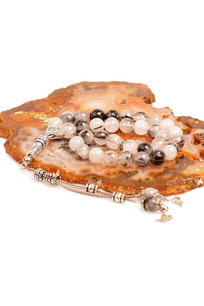 Taş Sandığı Rutil Quartz Stone Rosary - 8 mm