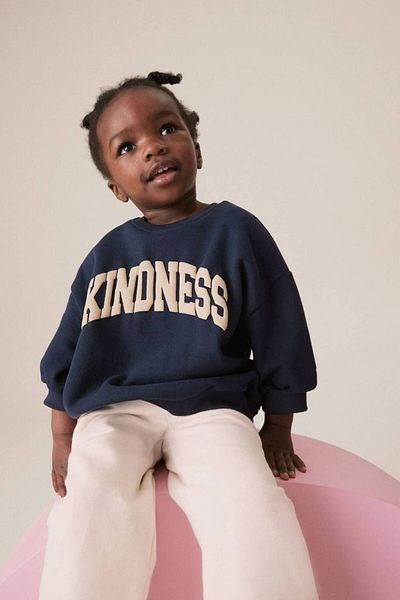ZRA Unisex Kids Kidness Patterned Slogan Winter 3 Thread Cotton Sweatshirt Tracksuit Top and Bottom Set