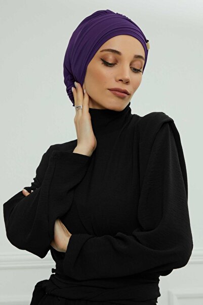 Aisha's Design Chiffon Ready-Made Turban with Accessories,Ht-95S,Ht-95S,Purple
