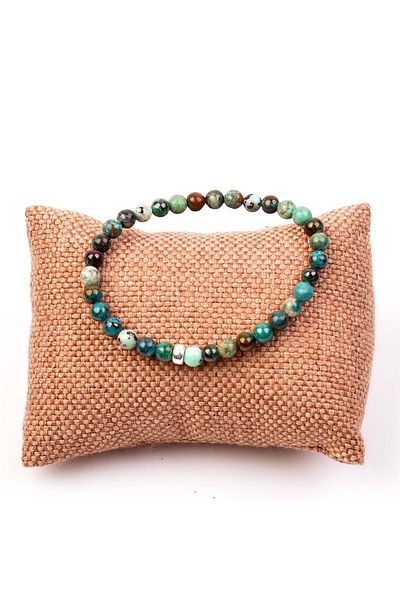Taş Sandığı Chrysocolla Stone Bracelet - 6 mm / Silver Apparatus