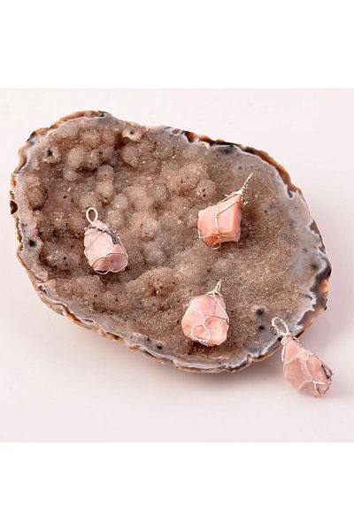 Taş Sandığı Raw Pink Opal Stone Necklace - Wire Wrapped