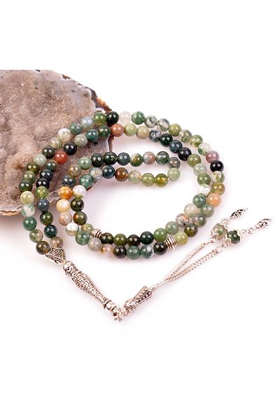 Taş Sandığı Agate Stone Prayer Rosary - Indian Agate - 6 Mm