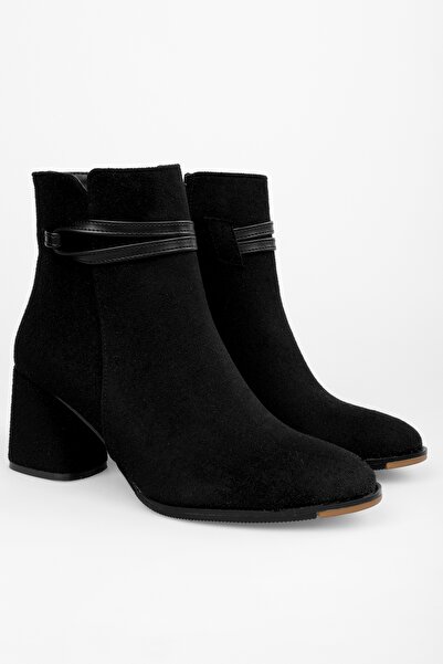 Shoeberry Dámské černé semišové boty na podpatku na zip Molly