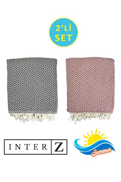 INTER Z Σετ 2 πετσέτες Peshtemal & Beach - 100% βαμβάκι, XXL 90x170cm, Bodrum