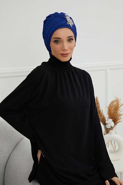 Aisha's Design عمامة شيفون منقوشة بزهرة حجرية - مطوي وإكسسوارات، جاهزة للاستخدام، ht-105، ht-105