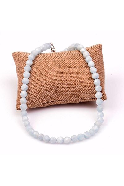 Taş Sandığı Aquamarine Stone Facet Cut String Necklace (8 Mm)
