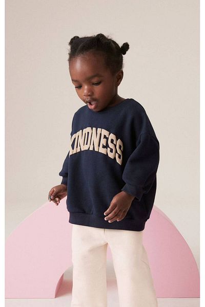 ZRA Unisex Kids Kidness Patterned Slogan Winter 3 Thread Cotton Sweatshirt Tracksuit Top and Bottom Set