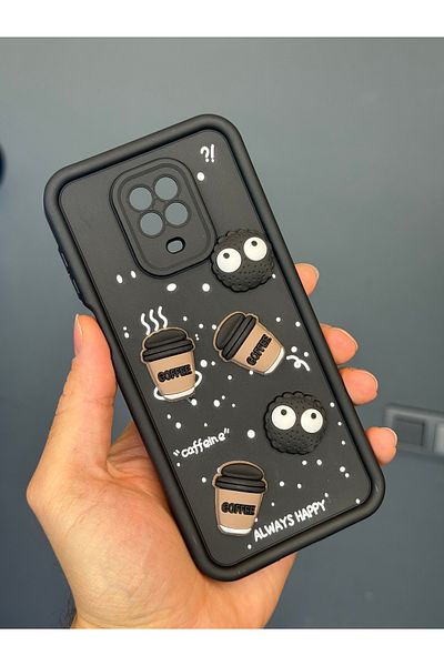 Fibaks جراب Redmi Note 9s/9 Pro بتصميم منقوش مع حماية للكاميرا، لون القهوة، أسود، سيليكون ناعم