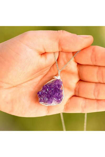 Taş Sandığı Amethyst Raw Stone Necklace - Silver Wire Wrapped