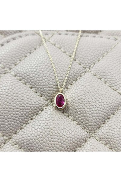 FasekGold Gümüş Kolye - 1.05 Karat Ruby Taşlı Tasarım Modern 925 Ayar Gümüş K...