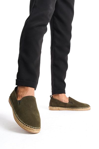Mubiano Espadrille și mocasine din piele întoarsă kaki pentru bărbați - Bază din iută, vară - mssr1120-hk