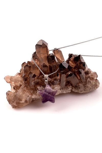 Taş Sandığı Amethyst Stone Star Shaped Necklace