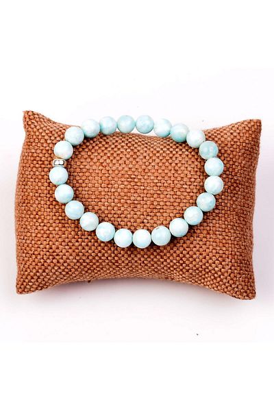Taş Sandığı Larimar Stone Elastic Bracelet (8 Mm) - Silver Apparatus
