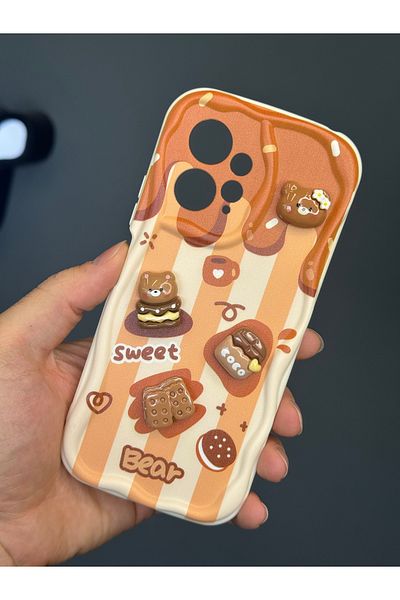 Fibaks جراب Redmi Note 12 4G بتصميم منقوش لحماية الكاميرا على شكل دمية دب بسكويت وغطاء سيليكون بلون القهوة