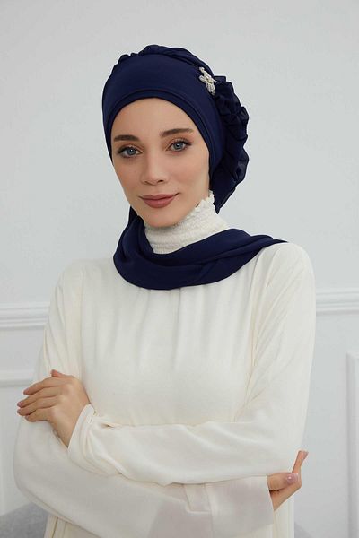 Aisha's Design عمامة شيفون مع إكسسوارات فضية - كشكشة جانبية، HT-106، HT-106