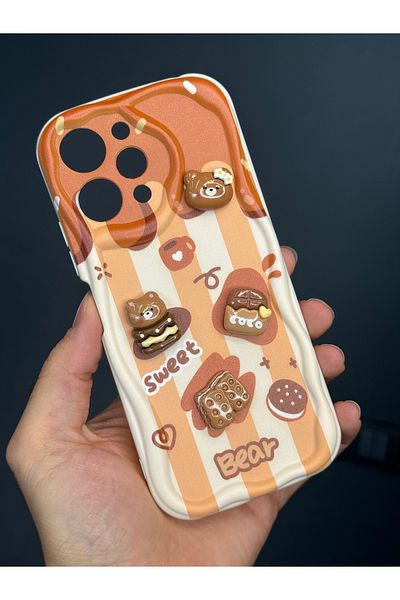 Fibaks حافظة متوافقة مع Redmi 12 4G مصممة بنمط حماية الكاميرا على شكل دمية دب بسكويت ملون من السيليكون