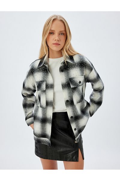 Koton Hemdjacke mit langen Ärmeln und Strass-Hüftdetail