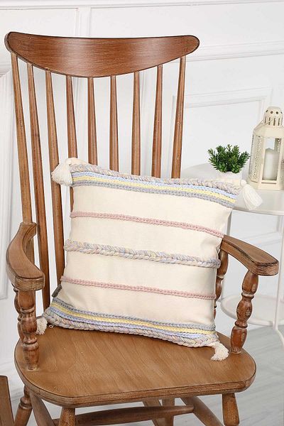 Aisha's Design Throw Pillow Cover with Knitted Stripe - K-195